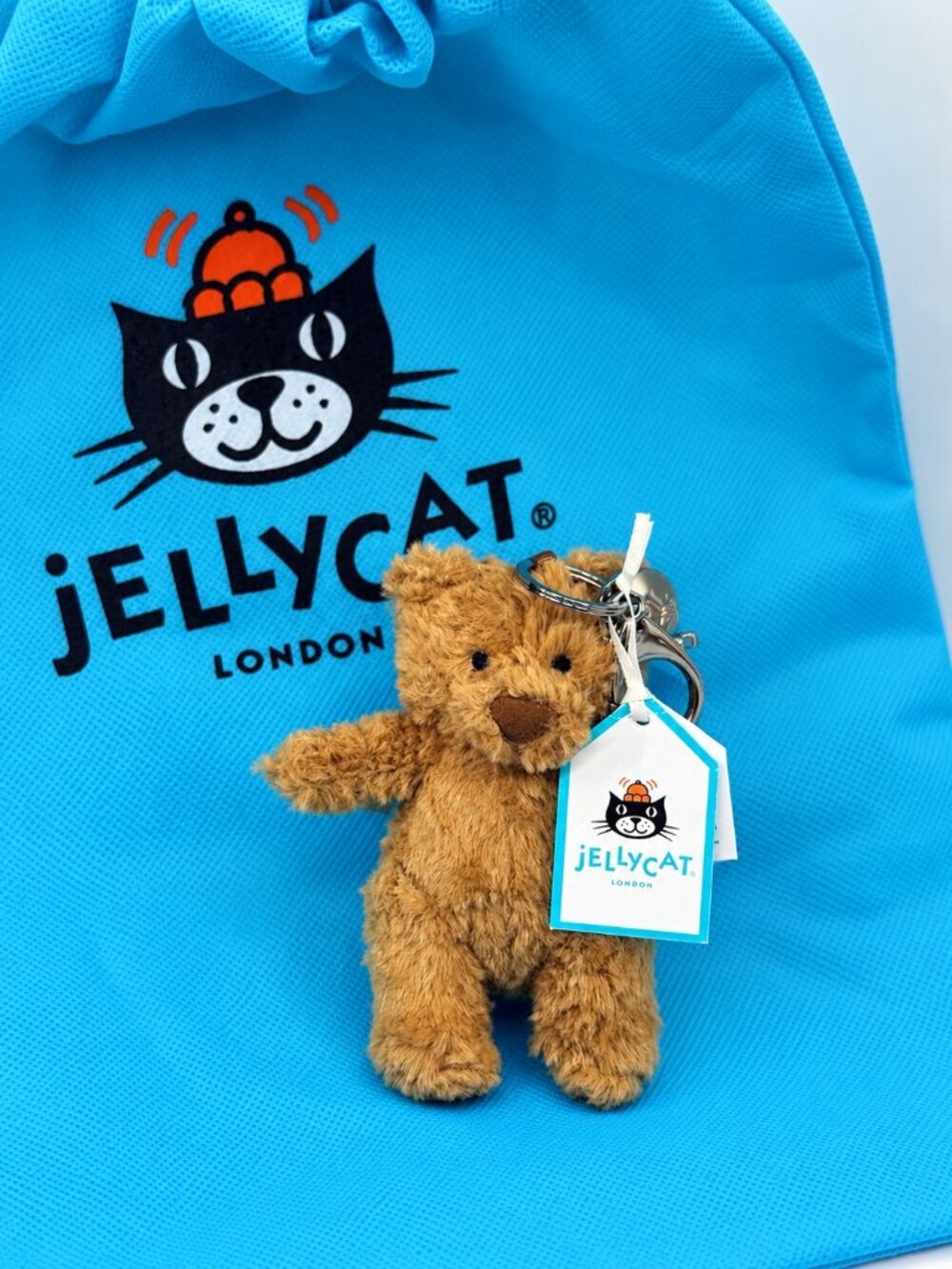 Jellycat Bartholomew Bear Bag Charm Brown Plush Clip-On Accessory